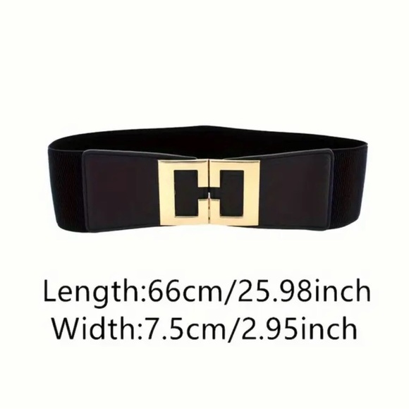 Elegant Black Belt with Gold Buckle - Picture 2 of 2